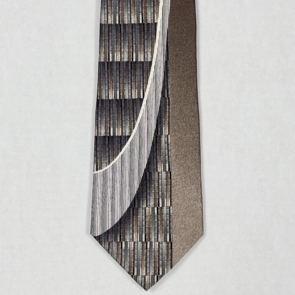 Pierre Cardin Silk Geometric Tie Beige Gray Black 4" x 59.5"